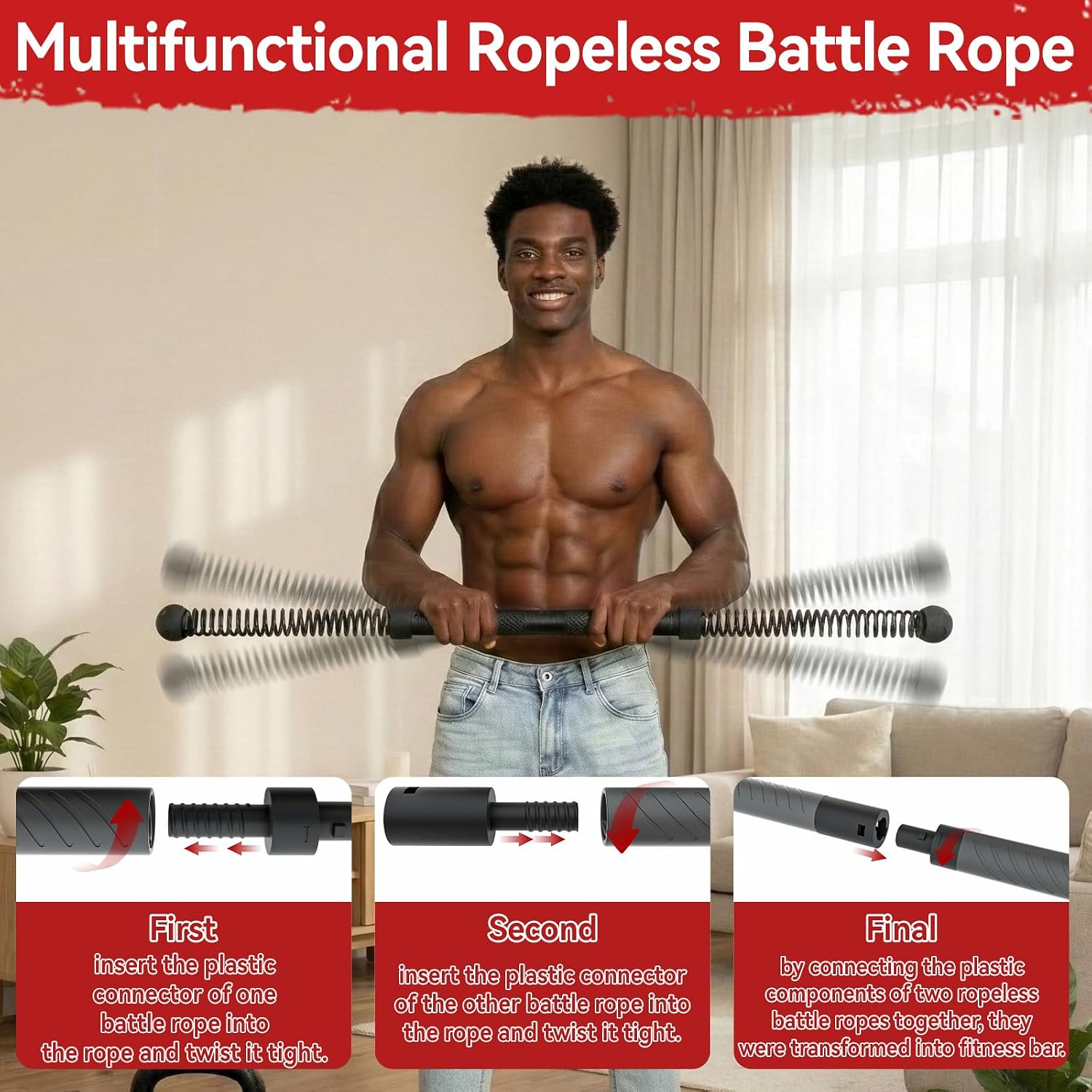 Home Gym Trainer - 2-in-1 Upgraded Cordless Battle Rope Power